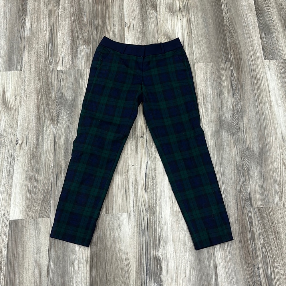 Green and blue plaid loft Marisa ankle trousers with belt loops